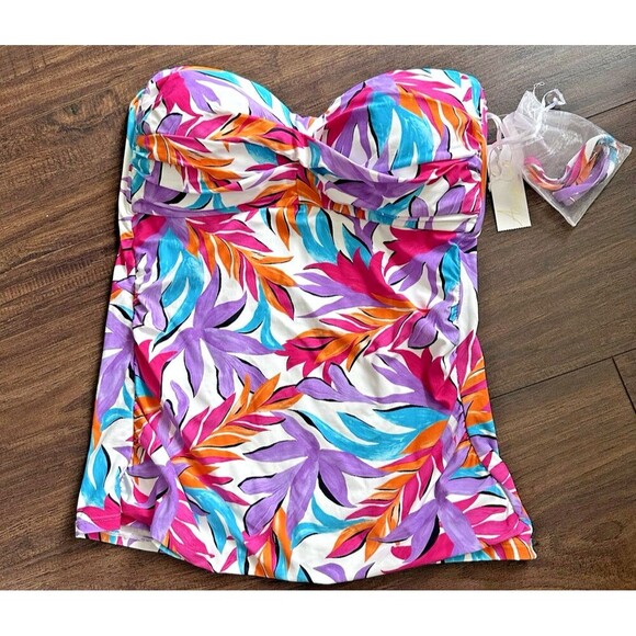 Anne Cole Women's Dance Floor Palm Twist Front Bandeaukini Swim Top Multicolor L - Picture 5 of 9